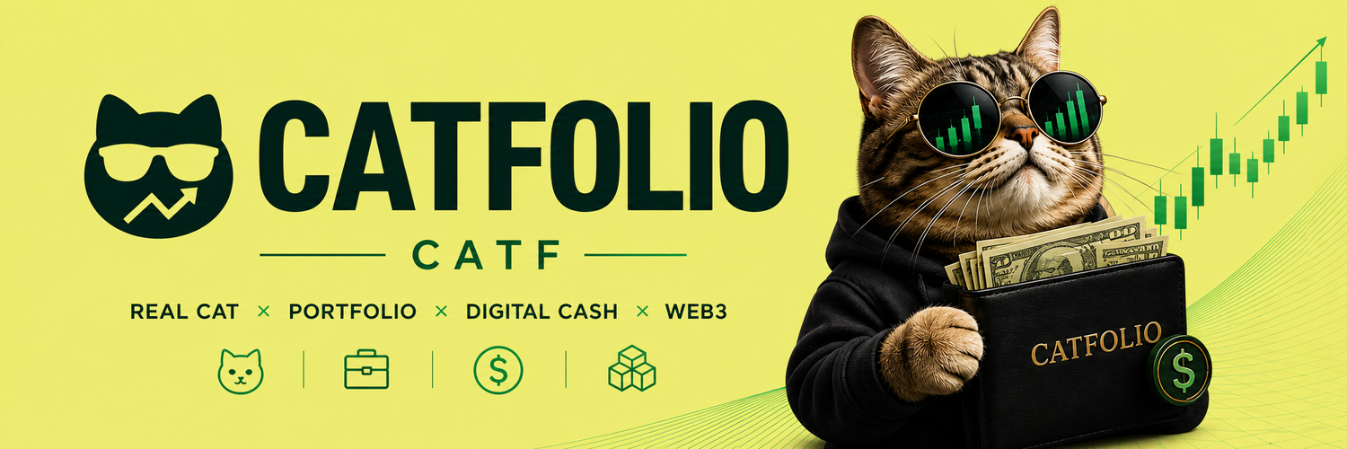CATFOLIO banner with cat and Web3 trading elements